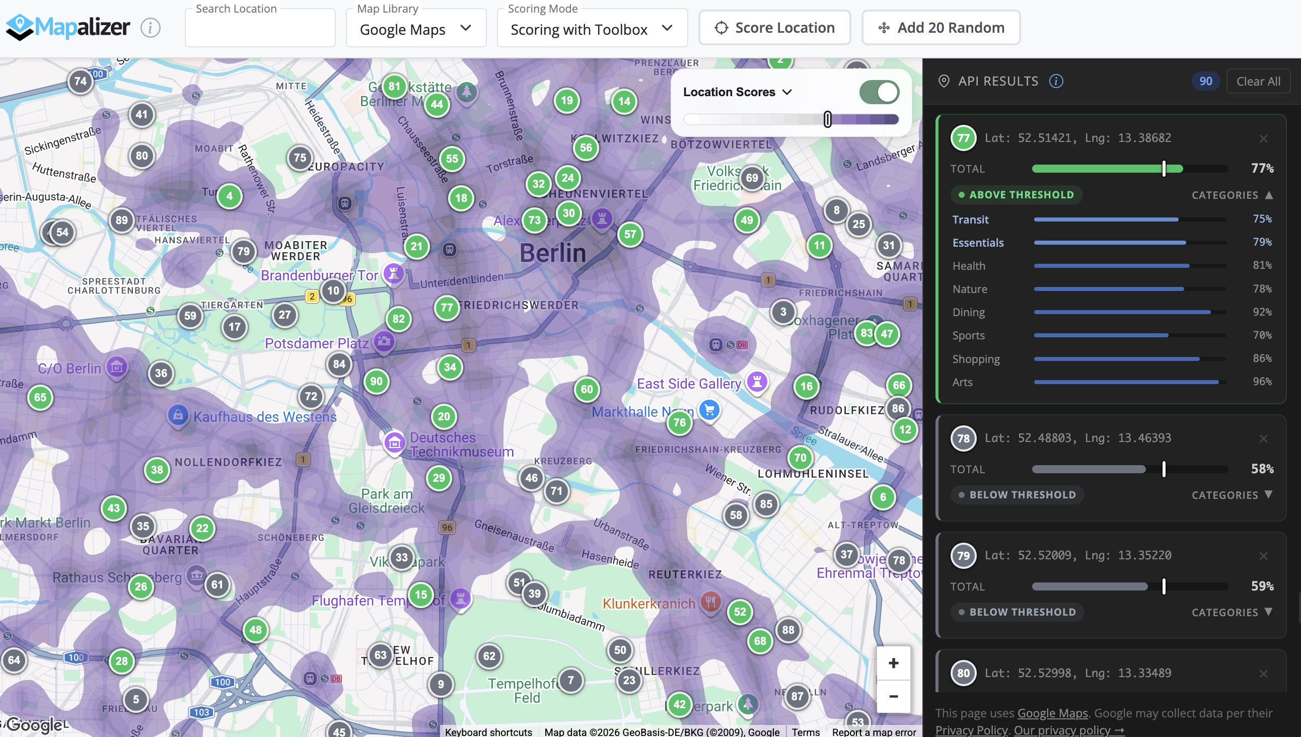 Mapalizer API Demo: getScores()